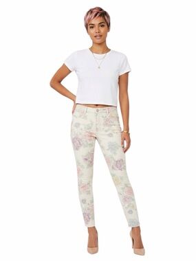 Jordache Floral Skinny Jeans in Cream with Pastel Pink & Blue Print